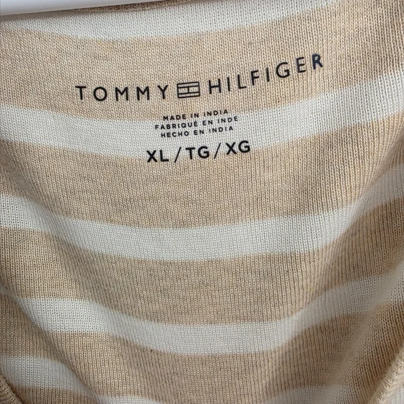 Tommy Hilfiger Women's Beige and White Striped V-Neck Tee - Picture 5 of 6